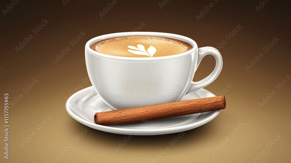 A cup of coffee with a cinnamon stick on a saucer. A cup of coffee with a cinnamon stick on a saucer.