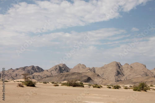 Mountains in the middle of the desert in Africa Namibia in complete solitude and peace and heat photo