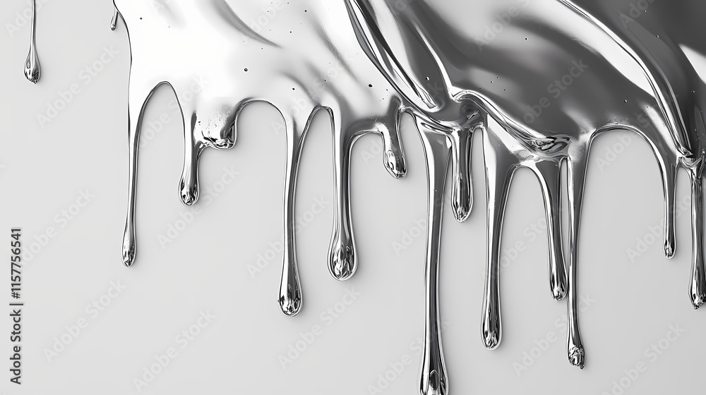 Naklejka premium Abstract metallic drips and swirls of gray and silver paint. Velutinous. Illustration