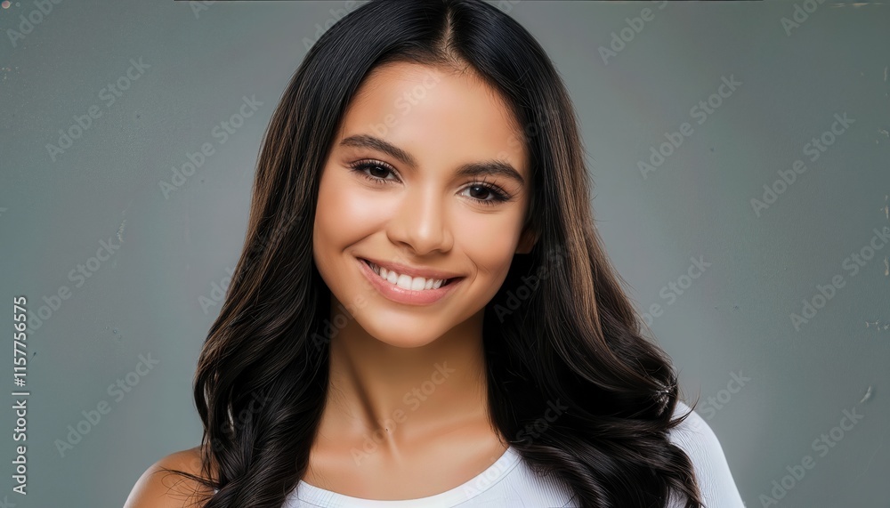 Closeup Portrait of a Beautiful Young Latin Hispanic Model Woman Smiling Radiantly with Clean Teeth, Showcasing Her Natural Beauty and Charisma in a Vibrant Setting Closeup Portrait of a Beautiful Young Latin Hispanic Model Woman Smiling Radiantly with Clean Teeth, Showcasing Her Natural Beauty and Charisma in a Vibrant Setting