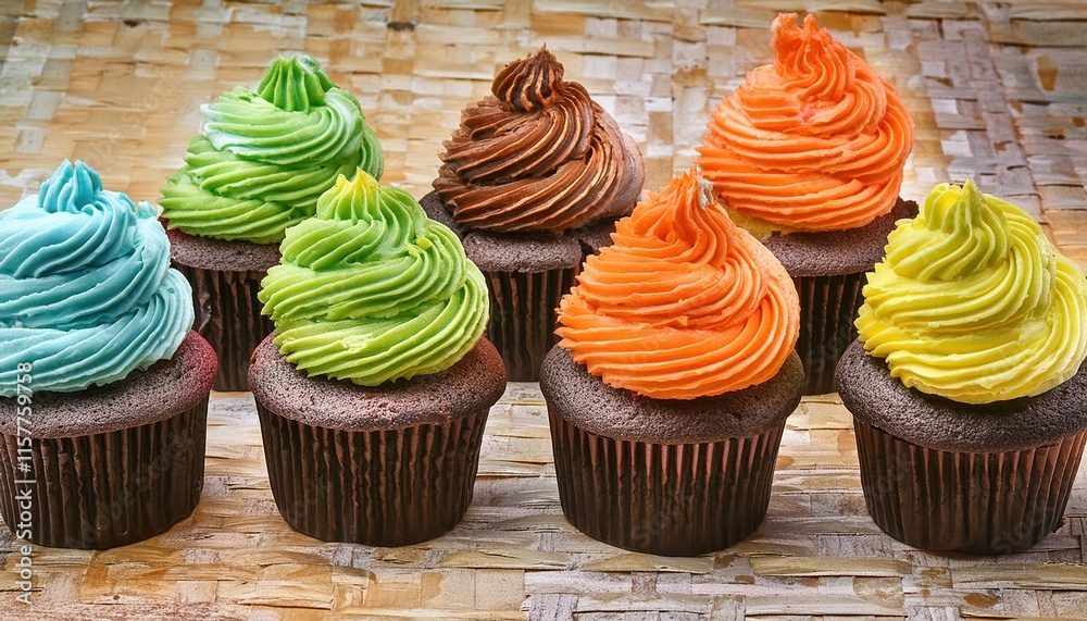 Delicious Colorful Cupcakes with Vibrant Rainbow Frosting Isolated on a Transparent Background Perfect for Celebrations, Parties, and Sweet Treats Delicious Colorful Cupcakes with Vibrant Rainbow Frosting Isolated on a Transparent Background Perfect for Celebrations, Parties, and Sweet Treats