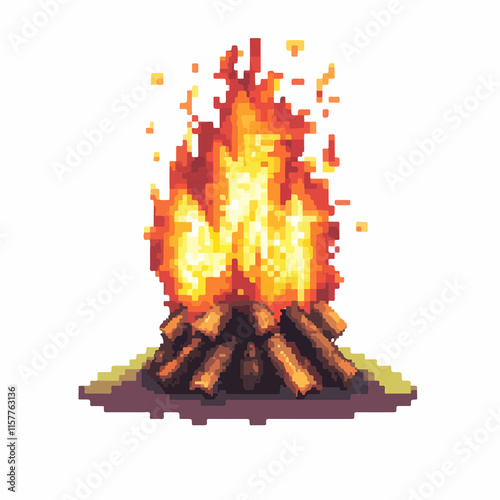Pixelated bonfire flame vector isolated illustration for design projects