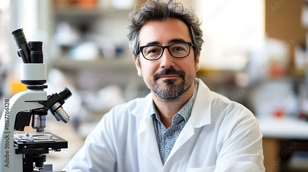Close-up Photo: Confident Scientist Smiles in Modern Lab Setting. AI Generated Close-up Photo: Confident Scientist Smiles in Modern Lab Setting. AI Generated