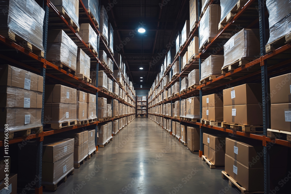 A large warehouse filled with lots of boxes on shelves A large warehouse filled with lots of boxes on shelves