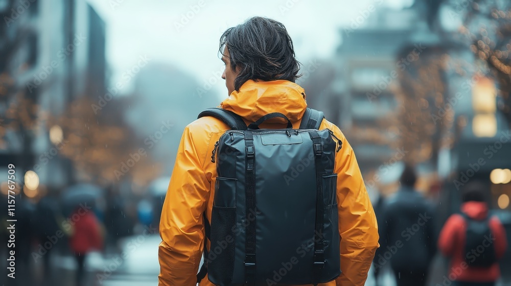 man in yellow jacket wearing dark lightweight travel backpack with hidden zippers, water-resistant material, and clean lines. Minimalist aesthetic, soft and neutral look
man in yellow jacket wearing dark lightweight travel backpack with hidden zippers, water-resistant material, and clean lines. Minimalist aesthetic, soft and neutral look