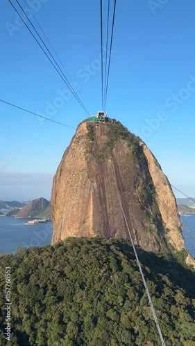 View from the cable car going up to Sugarloaf mountain, Rio de Janeiro, Brazil