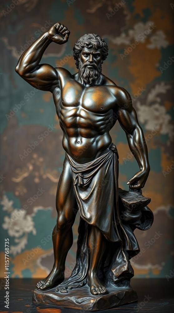 This bronze statue depicts Hercules in a powerful stance, highlighting his muscular build and detailed features, showcasing artistic craftsmanship and strength This bronze statue depicts Hercules in a powerful stance, highlighting his muscular build and detailed features, showcasing artistic craftsmanship and strength