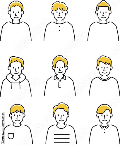 定番　伝わる 人物イラスト　男性9人10代から30代
