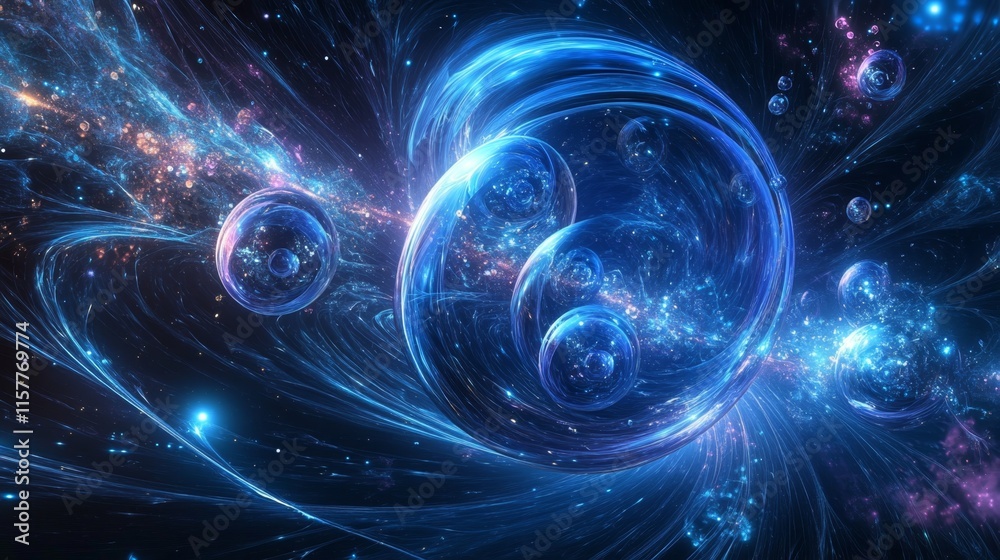 Abstract background, traveling into the deep space surround with swirling galaxies and cosmic energy glowing light wave Abstract background, traveling into the deep space surround with swirling galaxies and cosmic energy glowing light wave