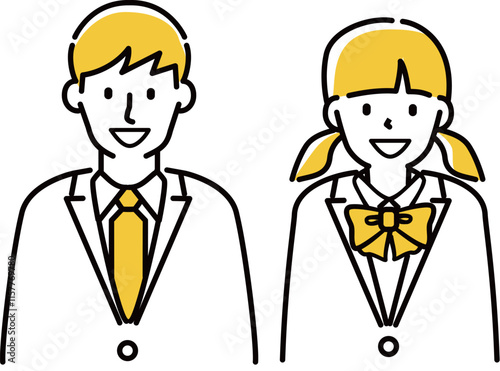 定番　伝わる 人物イラスト　制服生徒こまる笑顔の男女