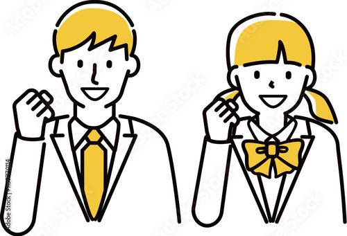 定番　伝わる 人物イラスト　制服生徒ガッツポーズ　上半身
