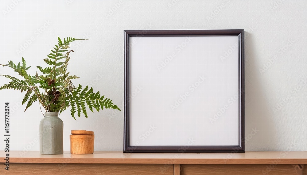 Empty Horizontal Frame Mockup in Modern Minimalist Interior Featuring a Stylish Plant in a Trendy Vase on White Background Perfect for Art, Photography, and Design Presentations Empty Horizontal Frame Mockup in Modern Minimalist Interior Featuring a Stylish Plant in a Trendy Vase on White Background Perfect for Art, Photography, and Design Presentations