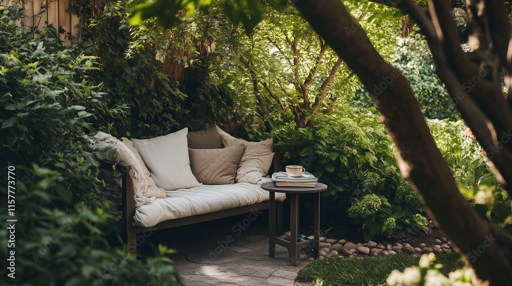 A serene reading nook under Laburnum branches