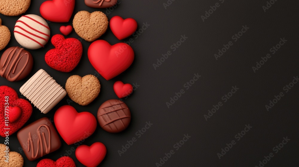 Valentine's day treats bakery cookie display romantic setting close-up sweet indulgence Valentine's day treats bakery cookie display romantic setting close-up sweet indulgence