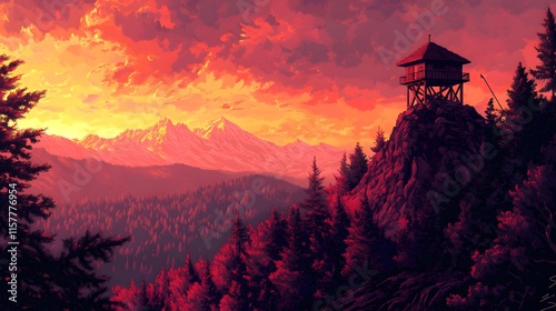 Firewatch Tower at Sunset photo