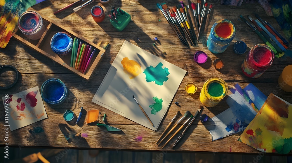 Fototapeta premium Colorful Craft Supplies on a Table