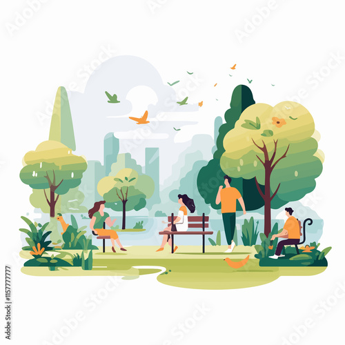 Outdoor People Park Vector Illustration Isolated White Background