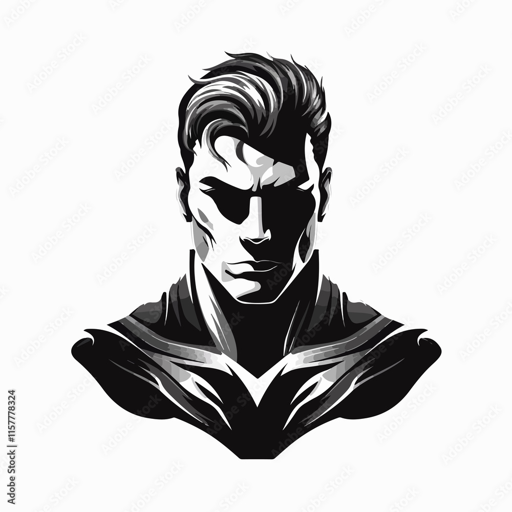 Powerful Male Justice Symbol Superhero Portrait Vector Illustration Powerful Male Justice Symbol Superhero Portrait Vector Illustration