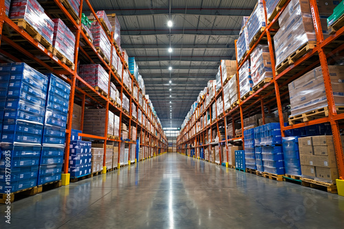 A large warehouse filled with lots of boxes and pallets