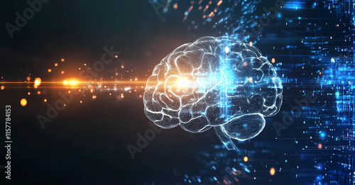 Wallpaper Mural    digital brain : abstract background with circles, data brain, AI and Technology Concepts   Torontodigital.ca