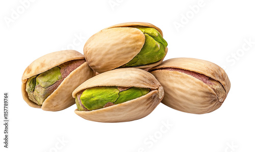 Pistachios in their shells displayed on a transparent background showcasing vibrant green nuts