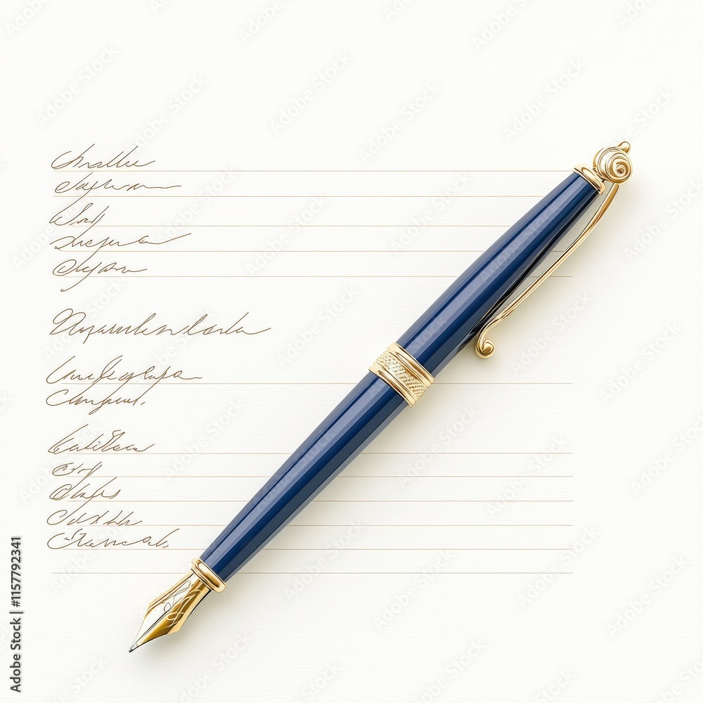 Elegant blue fountain pen rests on a handwritten page, symbolizing creativity and professionalism in writing. Elegant blue fountain pen rests on a handwritten page, symbolizing creativity and professionalism in writing.
