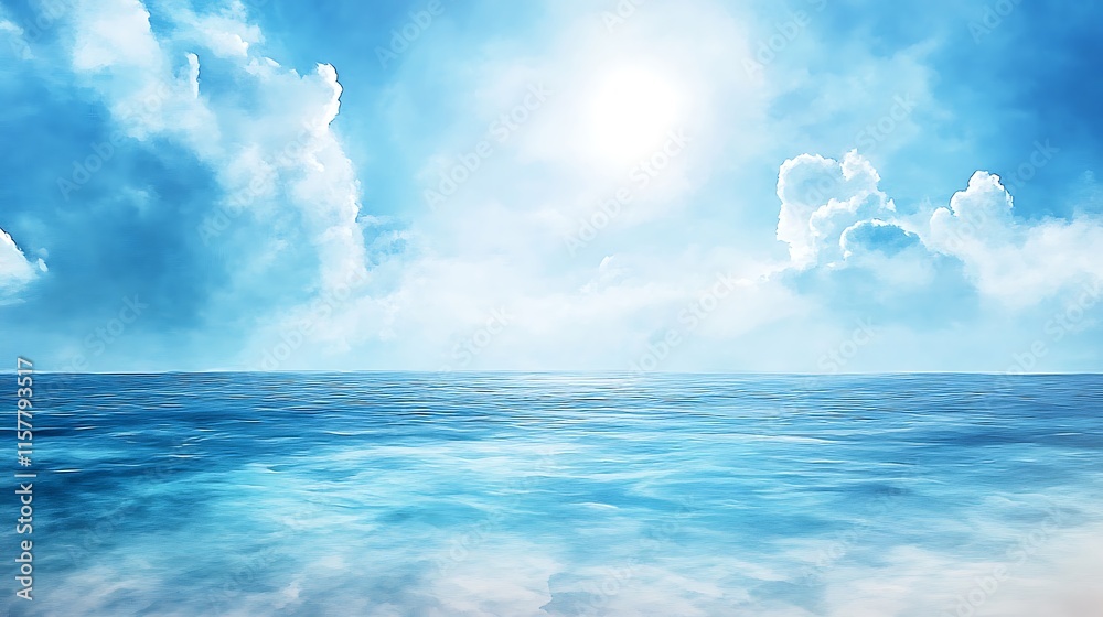 Obraz premium Stunning Digital Painting: Serene Ocean Landscape Under a Brightly Lit Sky. AI Generated