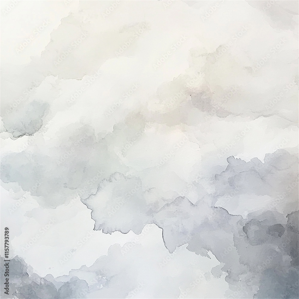 Fototapeta premium Cloudy Watercolor Texture,Soft Gray Watercolor Clouds Background,Minimalist Neutral Toned Watercolor Art,Abstract Light Cloud Texture in Watercolor