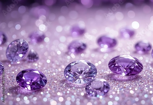 Luxurious Purple Gemstones on Glitter Background for Glamour and Beauty