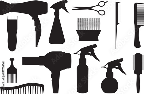 Barber tools silhouette isolated set