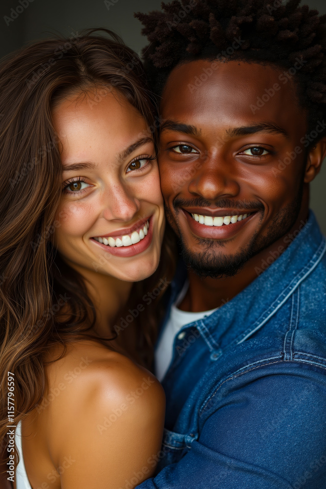 A man and a woman are smiling at the camera A man and a woman are smiling at the camera