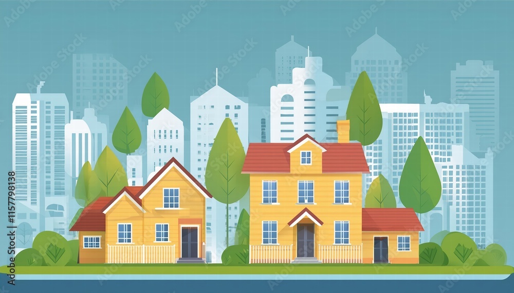 Illustration House Exploring Investment Growth in Real Estate and Property Value Amidst Rising Cost of Living Trends Illustration House Exploring Investment Growth in Real Estate and Property Value Amidst Rising Cost of Living Trends