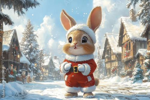 Christmas bunny postcard