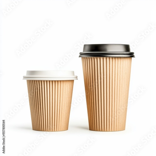 Wallpaper Mural Two stylish disposable coffee cups in beige with vertical stripes, perfect for showcasing beverages and takeaway options. Torontodigital.ca