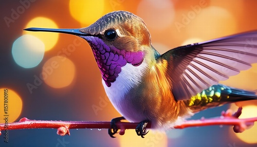 Un vibrante colibr en alta definicin ilustracin realista y hiperrealista que captura cada detalle de su plumaje colorido, mostrando la belleza de la naturaleza en su mxima expresin. photo