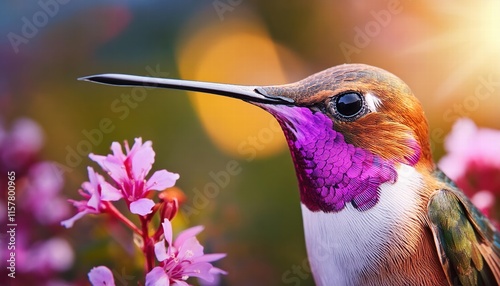 Impresionante ilustracin realista y hiperrealista de un colibr colorido en alta definicin, capturando cada detalle vibrante y la belleza nica de esta fascinante ave en su entorno natural. photo