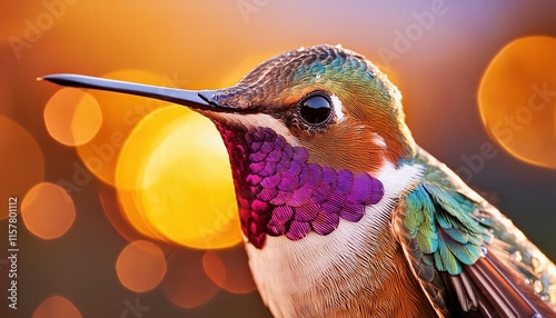 Impresionante ilustracin realista y fotogrfica de un colibr colorido en alta definicin, capturando cada detalle vibrante y la belleza nica de esta ave fascinante en su entorno natural. photo