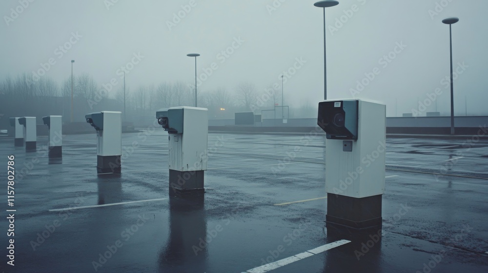 Obraz premium Technician installing CCTV camera security system at car park and and installed white plastic boxes for safe from water and rain.