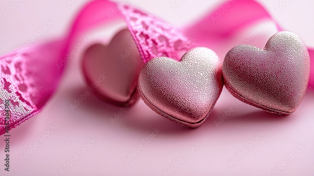 Obraz premium Celebrating love with romantic heart decorations soft pink background photography intimate setting close-up shot