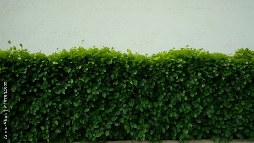 Establishing video of a serene hedge tracking along a vibrant green wall
