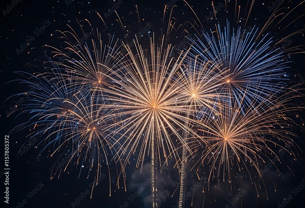 Vibrant Fireworks Explode Against a Dark Night Sky Vibrant Fireworks Explode Against a Dark Night Sky