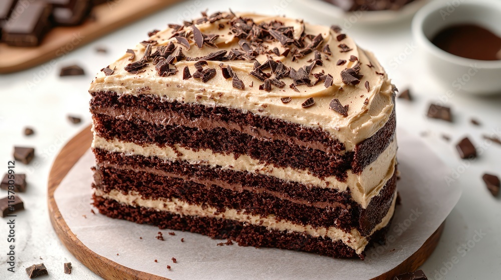 Decadent Layered Chocolate Cake With Rich Frosting and Shaved Toppings Decadent Layered Chocolate Cake With Rich Frosting and Shaved Toppings