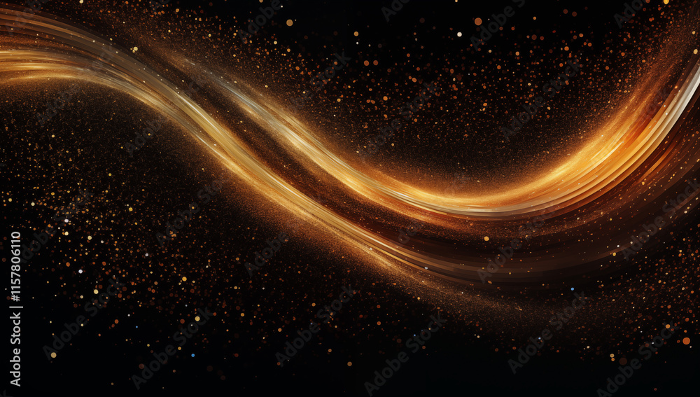 Enchanting abstract background with golden light trails and sparkling particles on deep black, radiating elegance and luxury. Enchanting abstract background with golden light trails and sparkling particles on deep black, radiating elegance and luxury.
