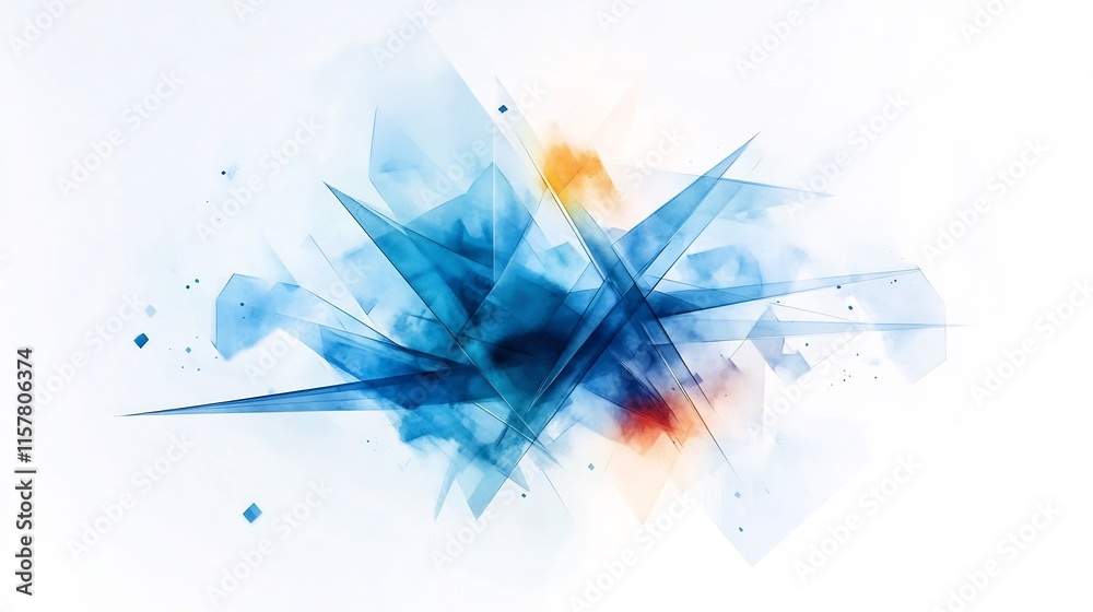 Obraz premium Dynamic Blue Abstract Digital Painting: Energetically Composed Artwork on White. AI Generated