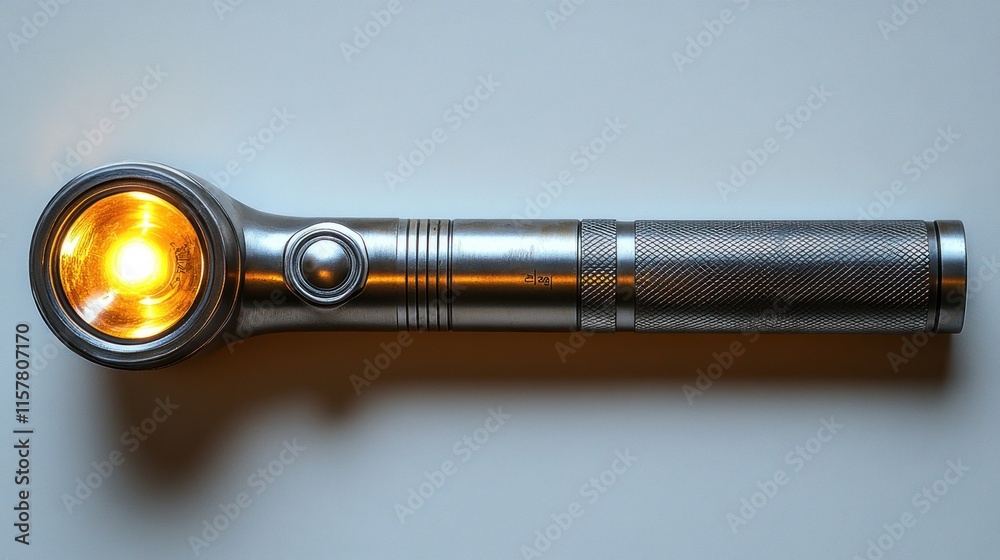Metal flashlight illuminated on white background. Metal flashlight illuminated on white background.