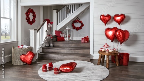 Romantic valentine's day decor home staircase interior design cozy atmosphere warm colors celebration concept