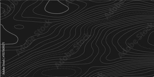 The black grey on white contours vector topography stylized height of the lines. The concept of a conditional geography scheme and the terrain path. Ultra wide. Map vector terrain Illustration.