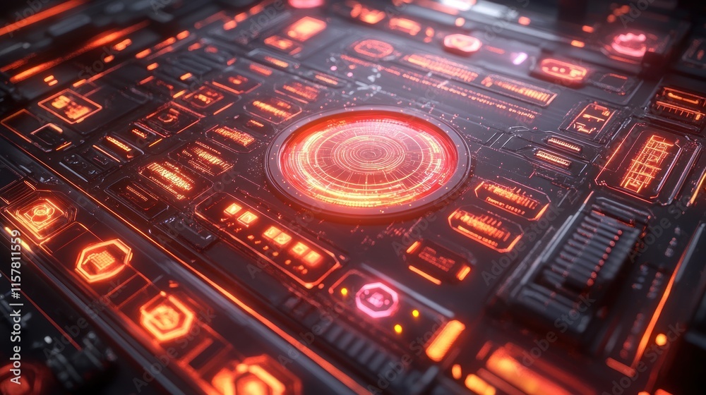 Obraz premium A futuristic interface with glowing elements and intricate circuitry design.
