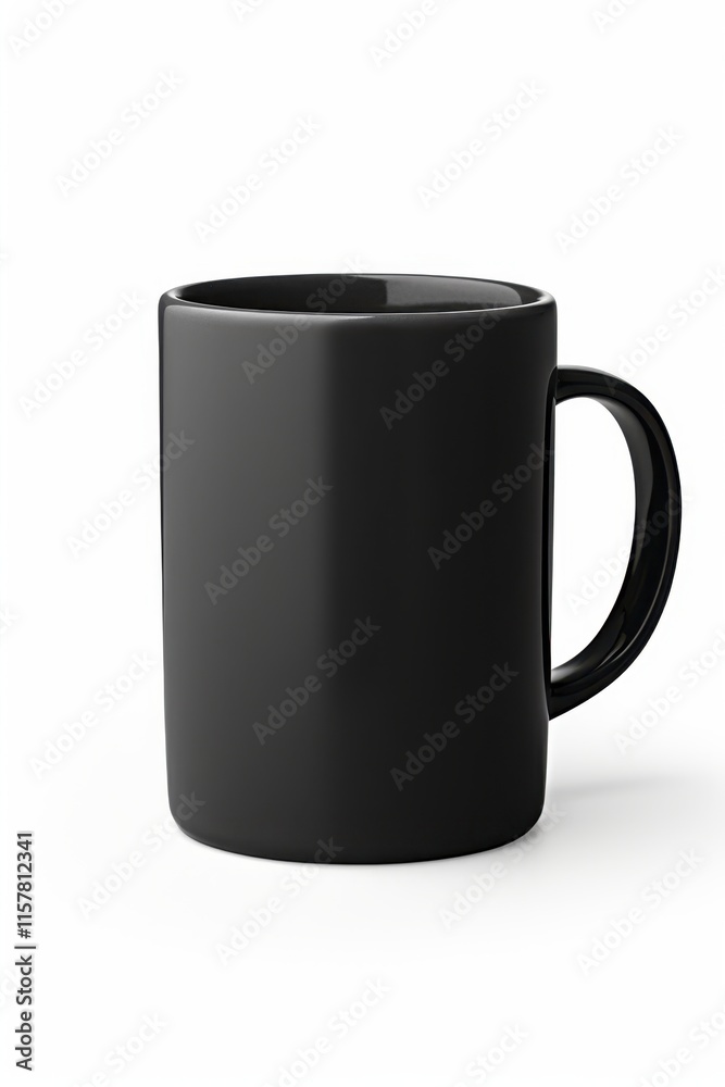 Sleek black coffee mug on white background for minimalist design concepts Sleek black coffee mug on white background for minimalist design concepts