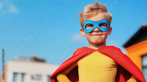 Confident little kid dressed as a superhero